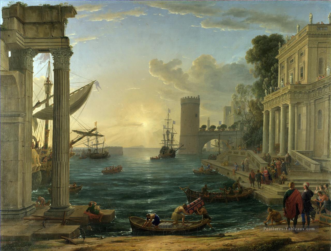 Port maritime avec l’embarquement de la reine de Sheba paysage Claude Lorrain Peintures à l'huile